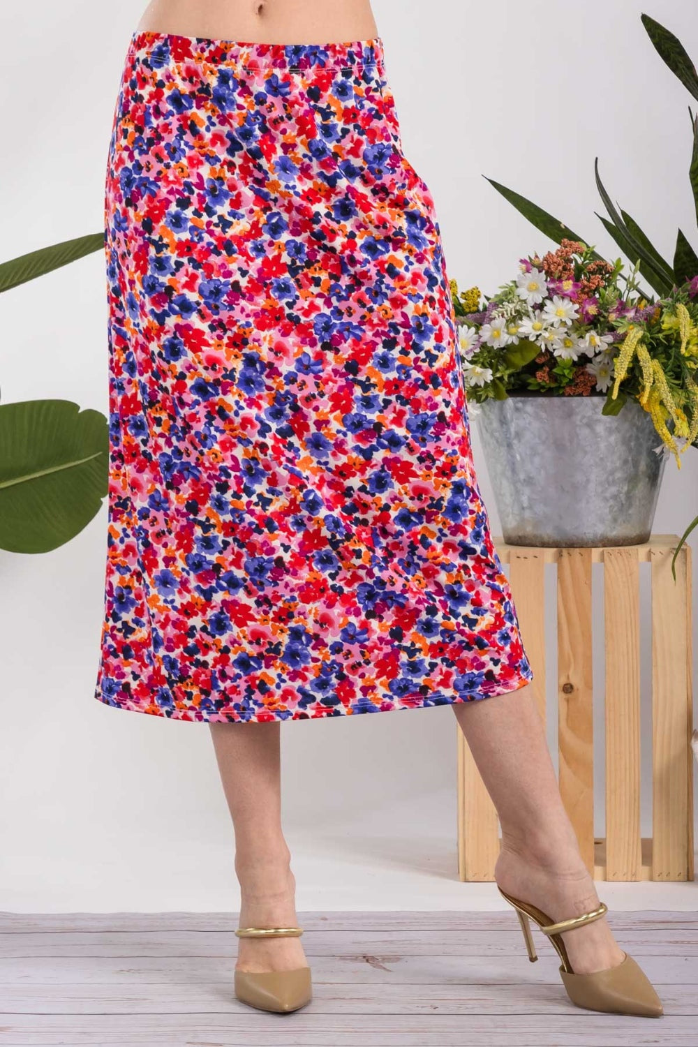 Women's Celeste Full Size Floral A-Line Midi Skirt