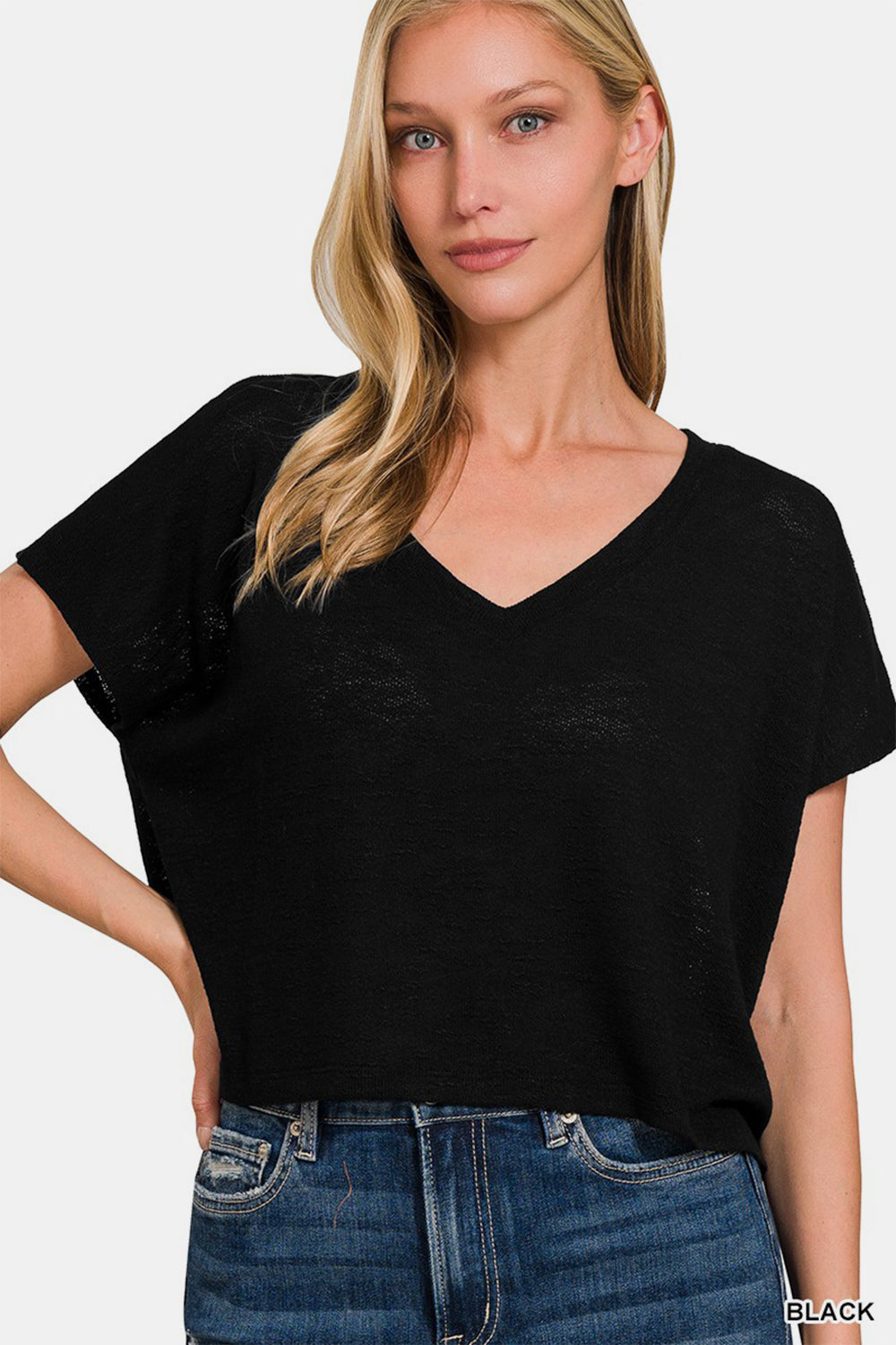 Women's Zenana V-Neck Short Sleeve Crop T-Shirt