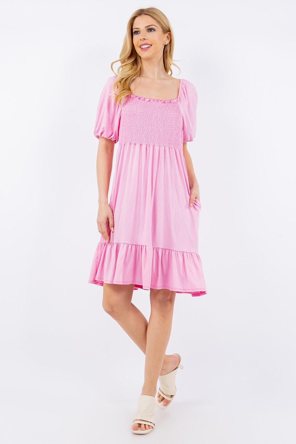 Women's Celeste Full Size Ruffle Hem Short Sleeve Smocked Dress