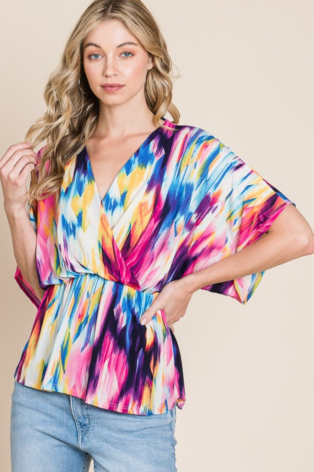 Women's BOMBOM Printed Surplice Peplum Blouse