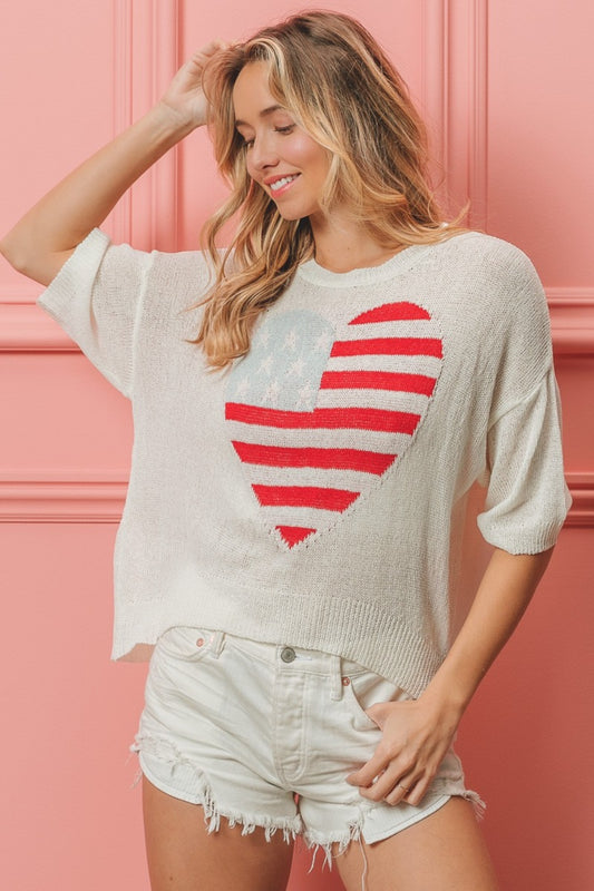 Women's BiBi Striped Heart Contrast Knit Top