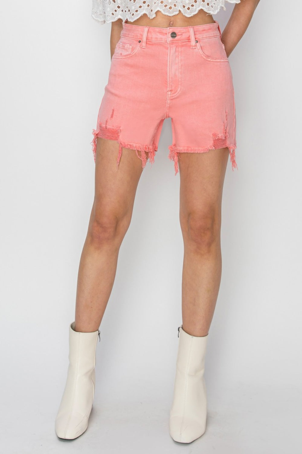 Women's RISEN High Rise Distressed Denim Shorts