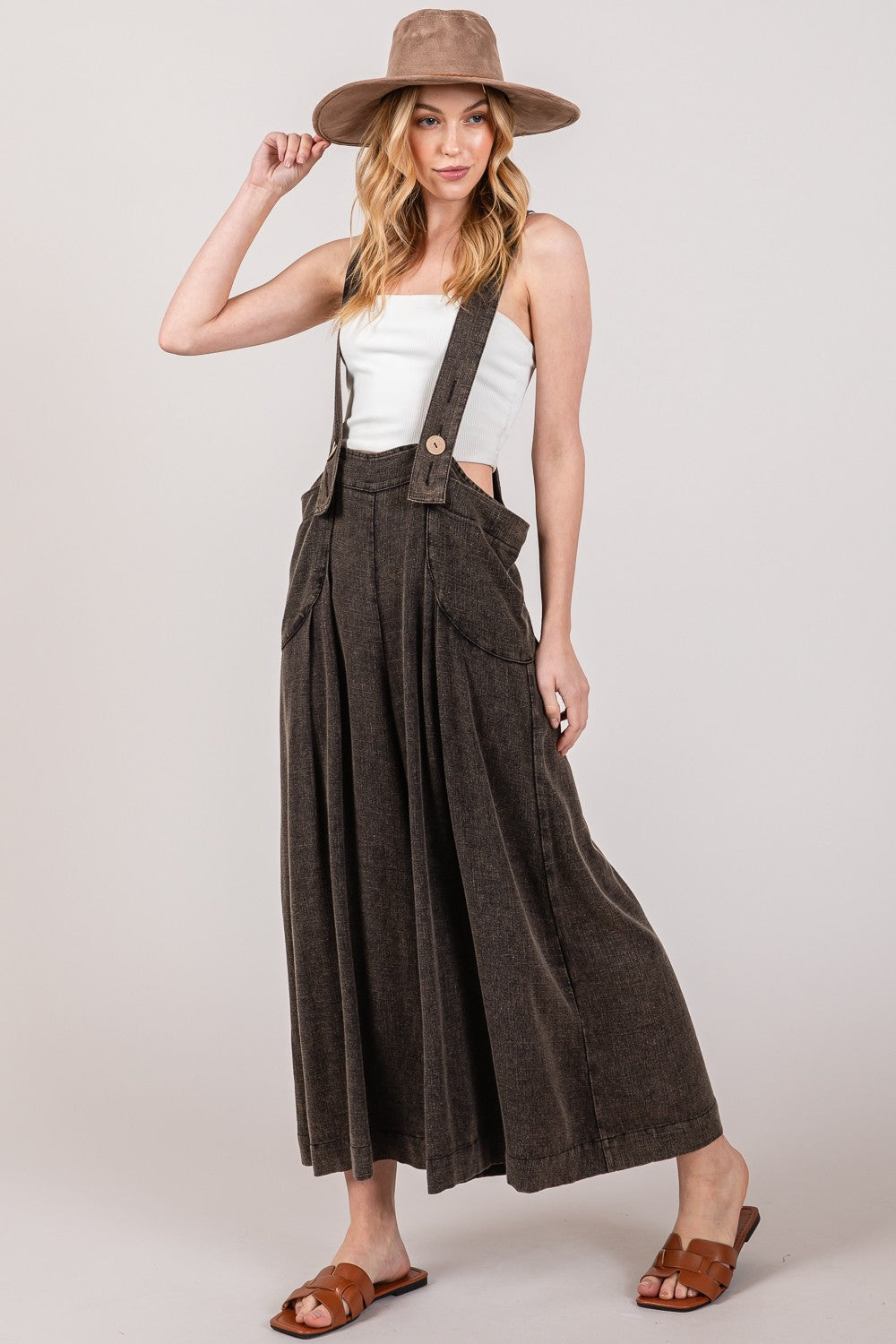 Women's SAGE + FIG Full Size Wide Strap Wide Leg Overalls