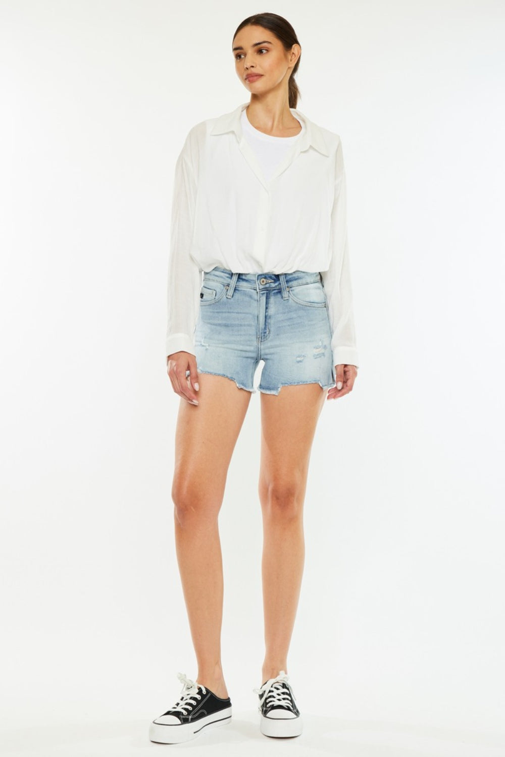 Women Kancan High Rise Side Slit Denim Shorts