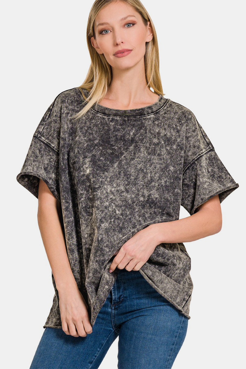 Women's Zenana Rolled Round Neck Short Sleeve T-Shirt