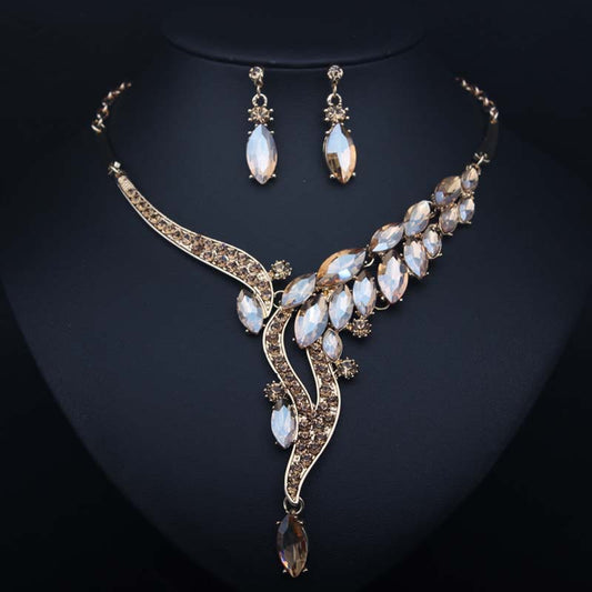 American fashion simple crystal gem necklace earrings set