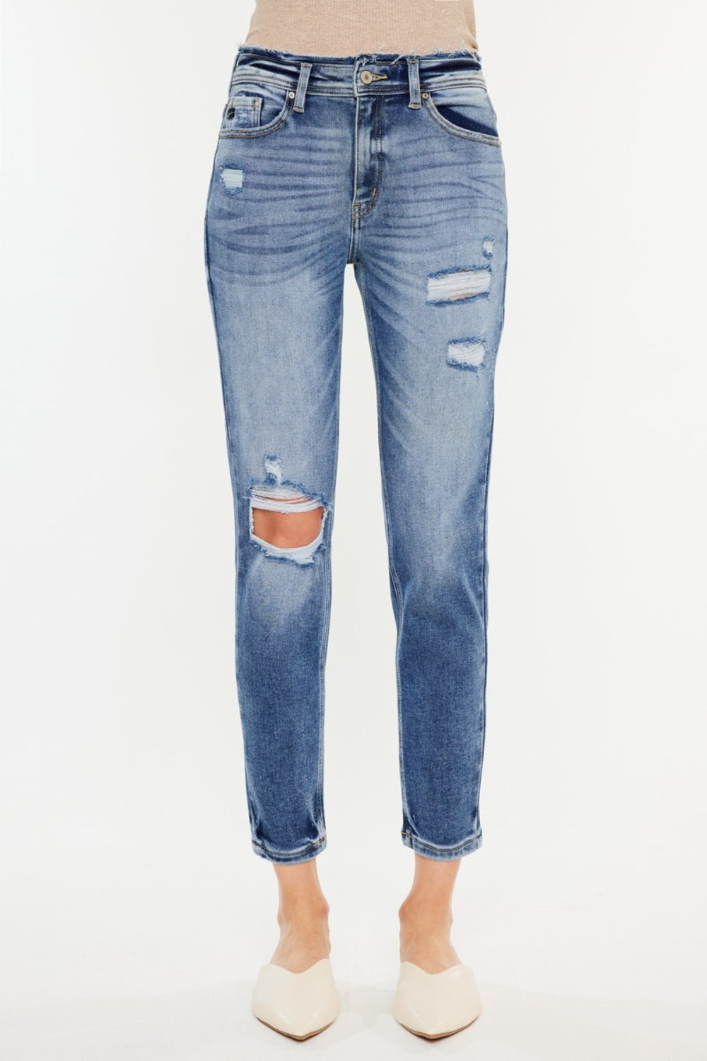 Women's Kancan High Rise Distressed Mom Jeans