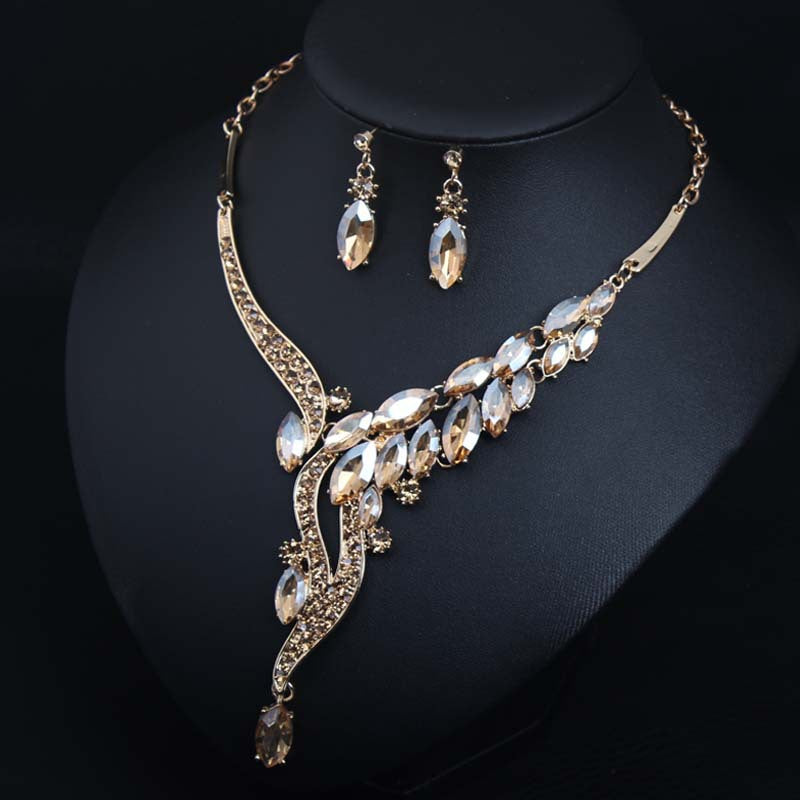 American fashion simple crystal gem necklace earrings set