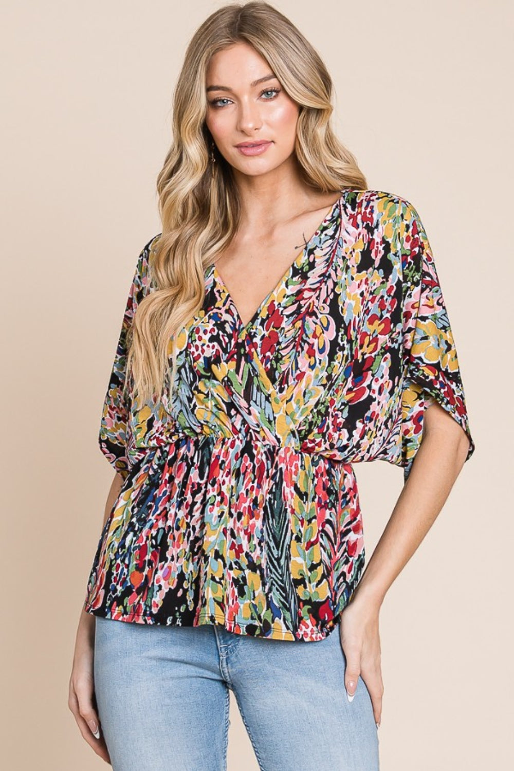 Women's BOMBOM Printed Surplice Peplum Blouse