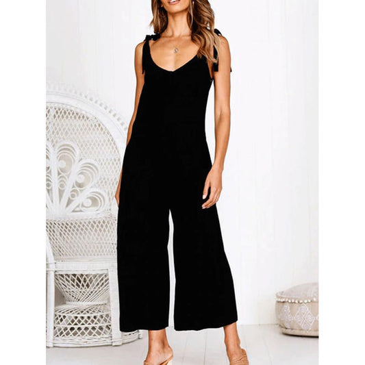 Women Deep Neck Loose Hem Summer Casual Jumpsuit - C10177TCJ