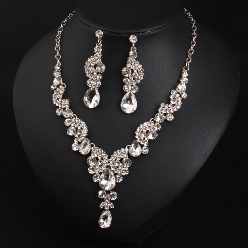 Luxury Women Rhinestone Pendant Chain Necklace Stud Earrings Wedding Jewelry Set Jewelry fashion Accessories