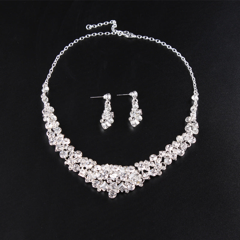 New bridal chain necklace earrings wedding jewelry bridal full diamond suit dinner dress accessories