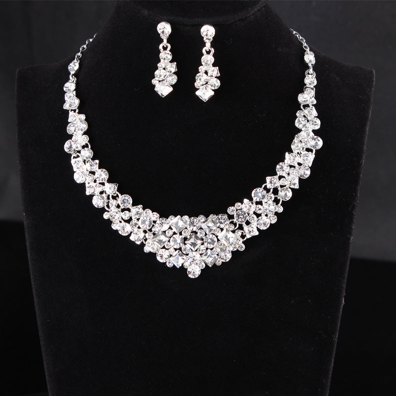 New bridal chain necklace earrings wedding jewelry bridal full diamond suit dinner dress accessories