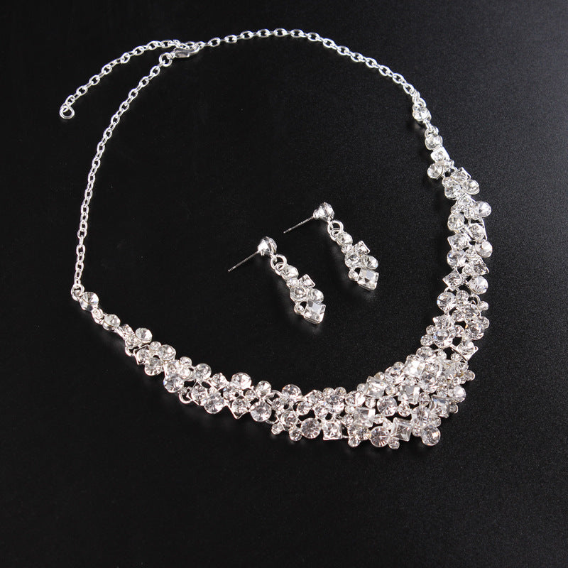 New bridal chain necklace earrings wedding jewelry bridal full diamond suit dinner dress accessories