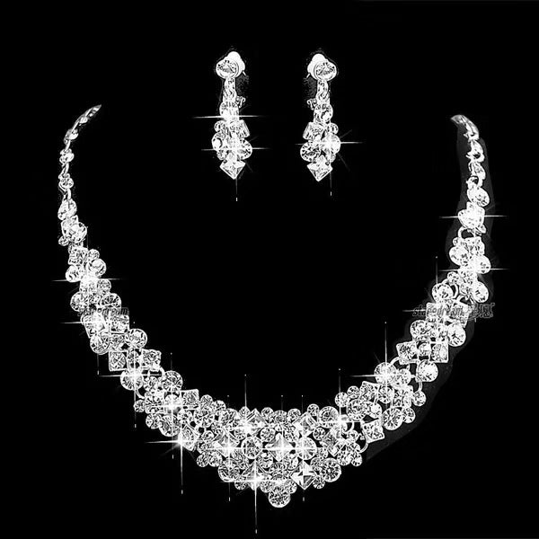 New bridal chain necklace earrings wedding jewelry bridal full diamond suit dinner dress accessories