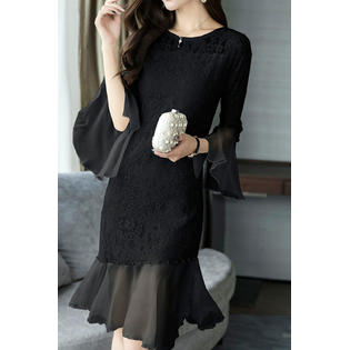 Women Ruffle Sleeves Irregular Hem Party Dress - C774KMD