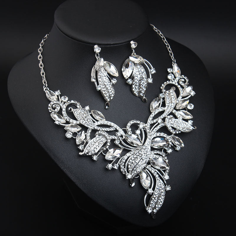 New Bridal Jewelry Set Crystal Necklace Earrings Sets Statement Choker Bib Collar Fashion Women Party Wedding Gifts