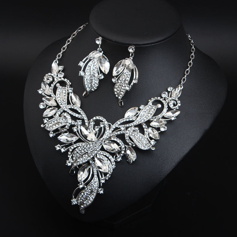 New Bridal Jewelry Set Crystal Necklace Earrings Sets Statement Choker Bib Collar Fashion Women Party Wedding Gifts