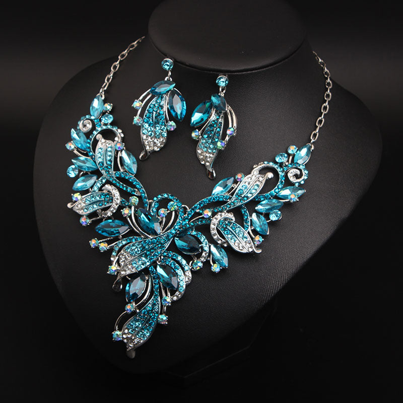 New Bridal Jewelry Set Crystal Necklace Earrings Sets Statement Choker Bib Collar Fashion Women Party Wedding Gifts