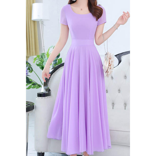 Women Short Sleeve Solid Color Fashion Swing Dress - C1602KMD