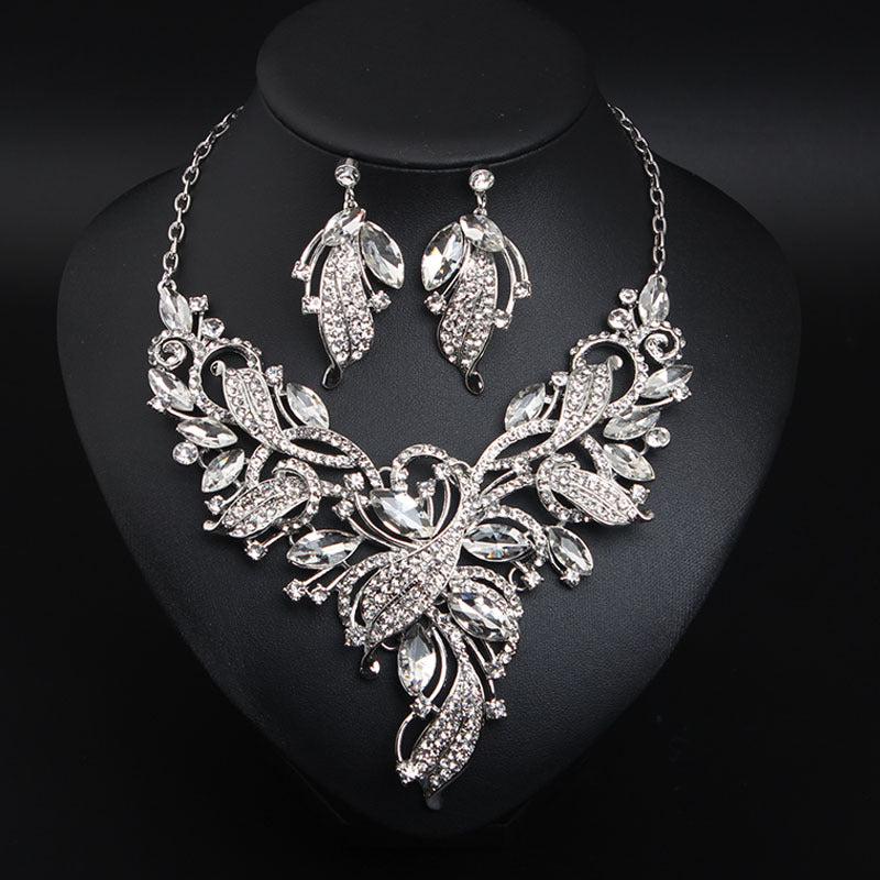 New Bridal Jewelry Set Crystal Necklace Earrings Sets Statement Choker Bib Collar Fashion Women Party Wedding Gifts