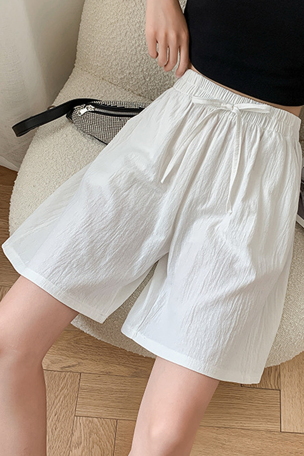 Ketty More Women Elasticated Drawstring Middle Waist Elegent Solid Colored Loose Styled Summer Casual Short-WSH111043