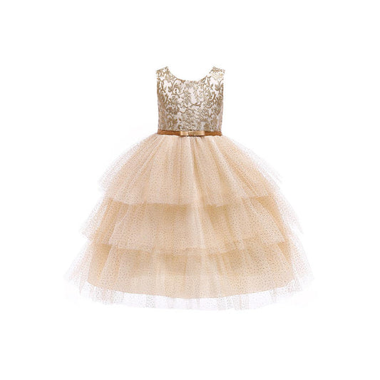 Kids Girls Lace Bust Sleeveless Princess Dress - C6126TCKGD