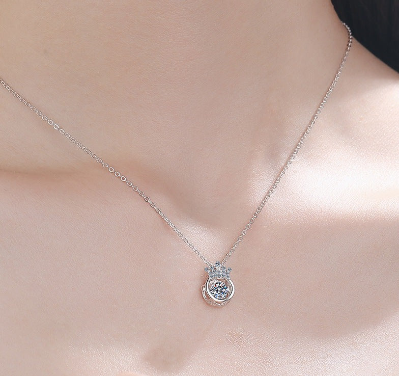 Women 50 points moissanite crown smart necklace simulation diamond pendant clavicle chain