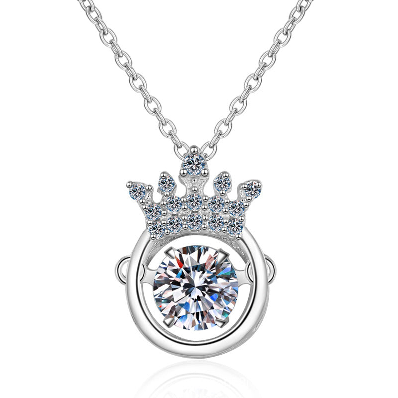 Women 50 points moissanite crown smart necklace simulation diamond pendant clavicle chain