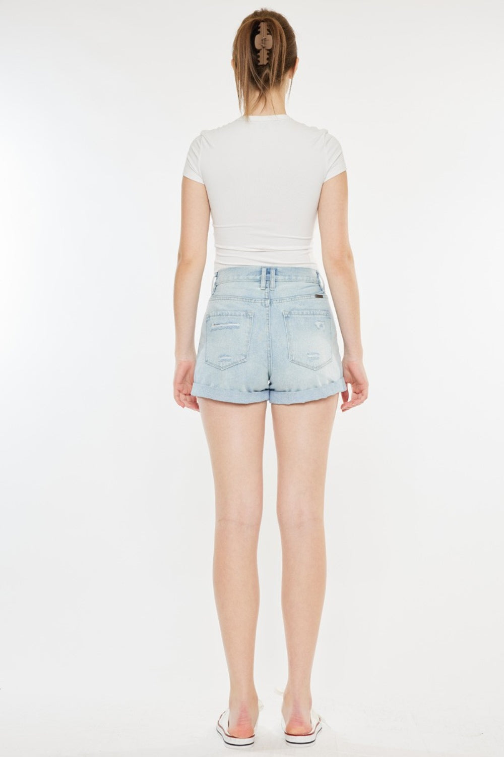 Women's Kancan High Rise Repaired Mom Denim Shorts