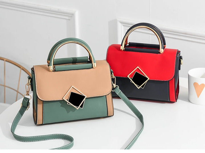 New trendy, fashionable, fresh, fresh and contrasting color single shoulder crossbody handheld PU small square bag