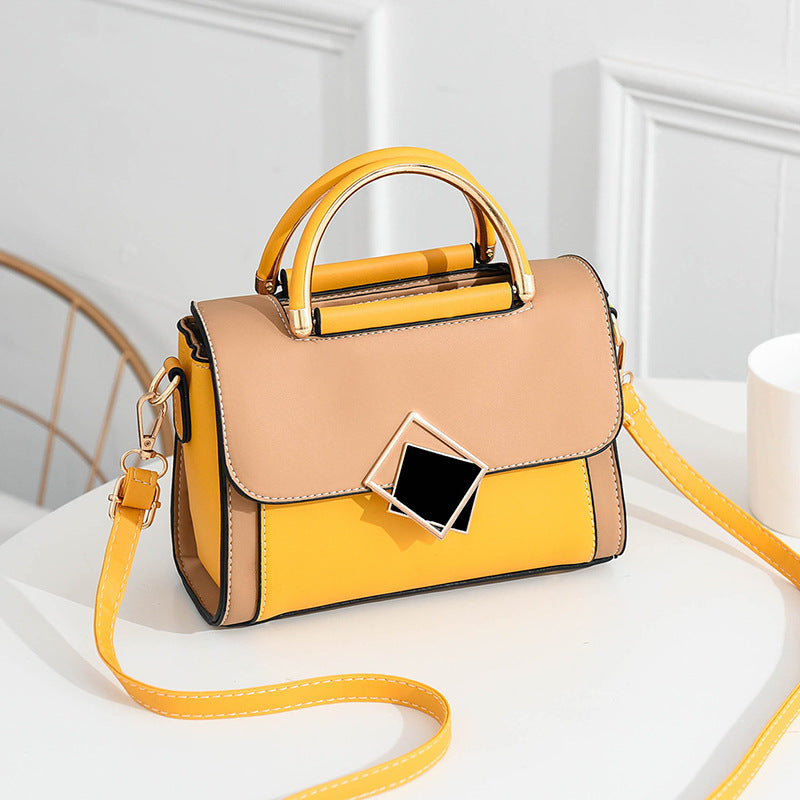 New trendy, fashionable, fresh, fresh and contrasting color single shoulder crossbody handheld PU small square bag