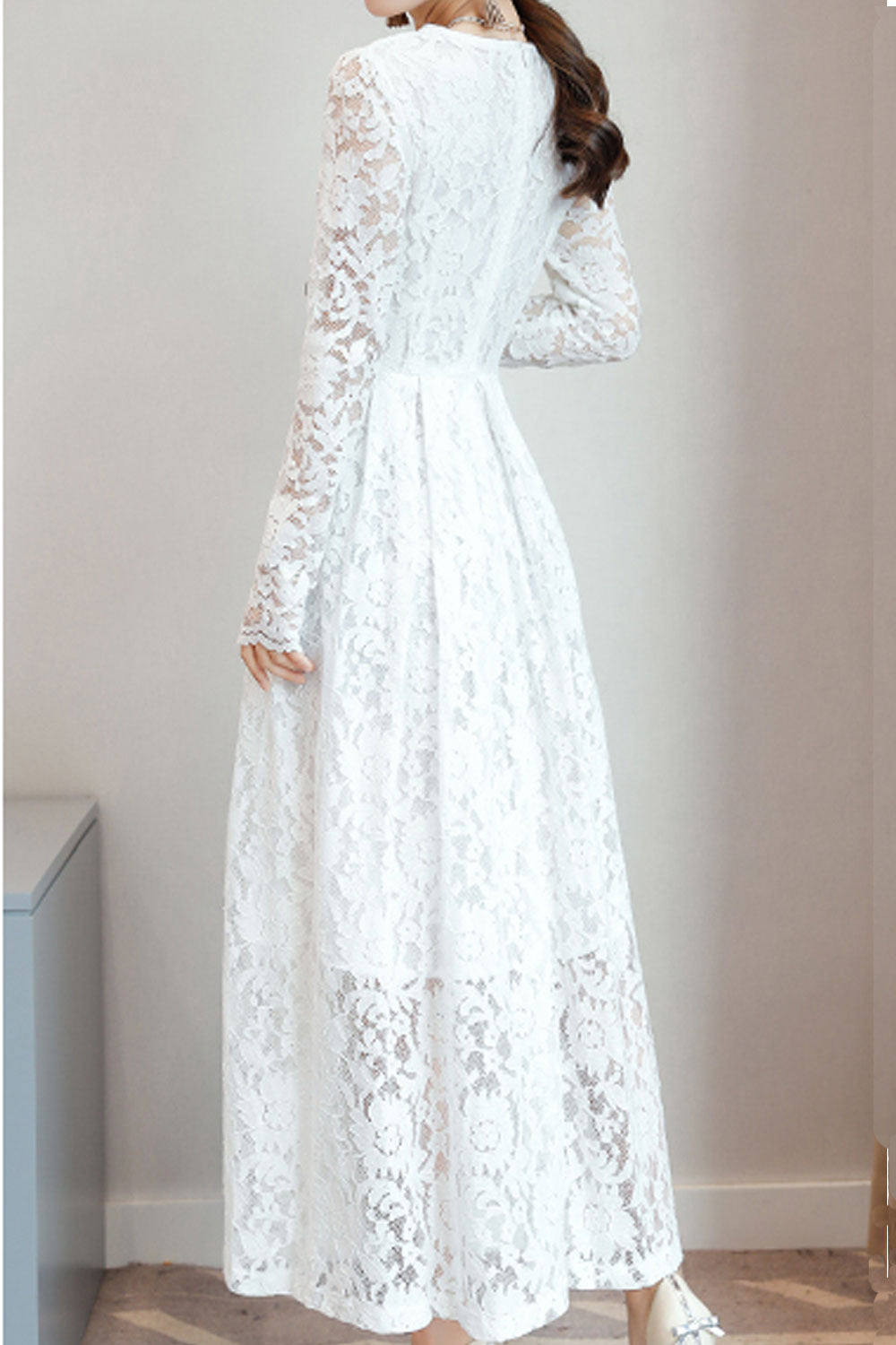 Women Lace Decorated Long Sleeve Dress - C2281JPD