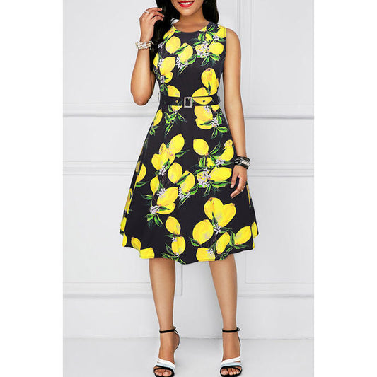 Women Cute Lemon Printed Sleeveless Casual Dress - C9000ZBD