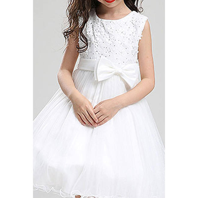 Ketty More Kids Girls Silk Waist Bow Solid Color Princess Dress-KGDC2211