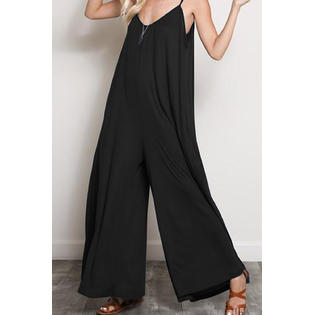 Ketty More Women Loose Fit Deep Strap Neck Solid Color Sleeveless Jumpsuit-KMWJPC63616