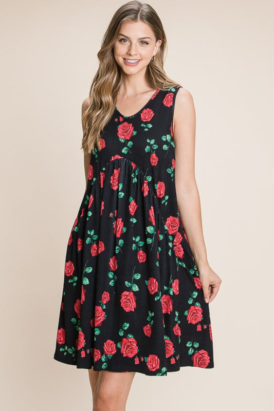 Women's BOMBOM Floral Ruched Tank Dress