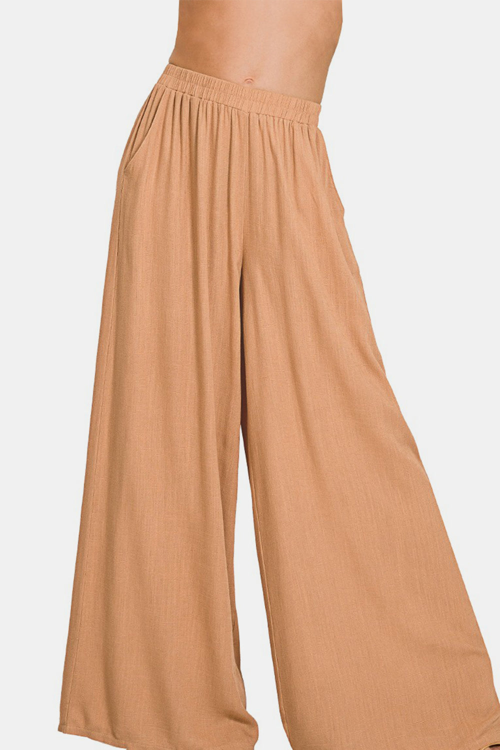 Women's Zenana Pleated Linen Blend Wide Leg Pants