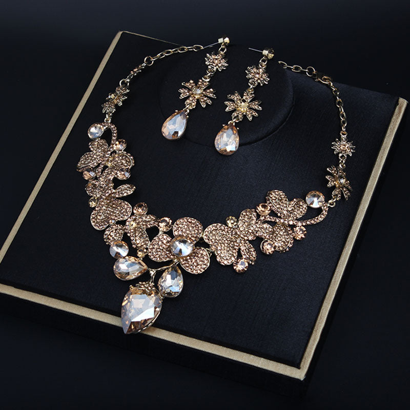 Luxury Crystal Necklace Earrings Set Rhinestone Choker Statement Jewelry Set for Women Wedding Party Bridal Evening Accessories