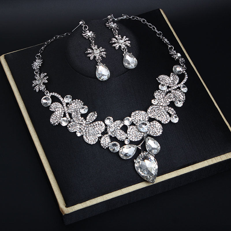 Luxury Crystal Necklace Earrings Set Rhinestone Choker Statement Jewelry Set for Women Wedding Party Bridal Evening Accessories