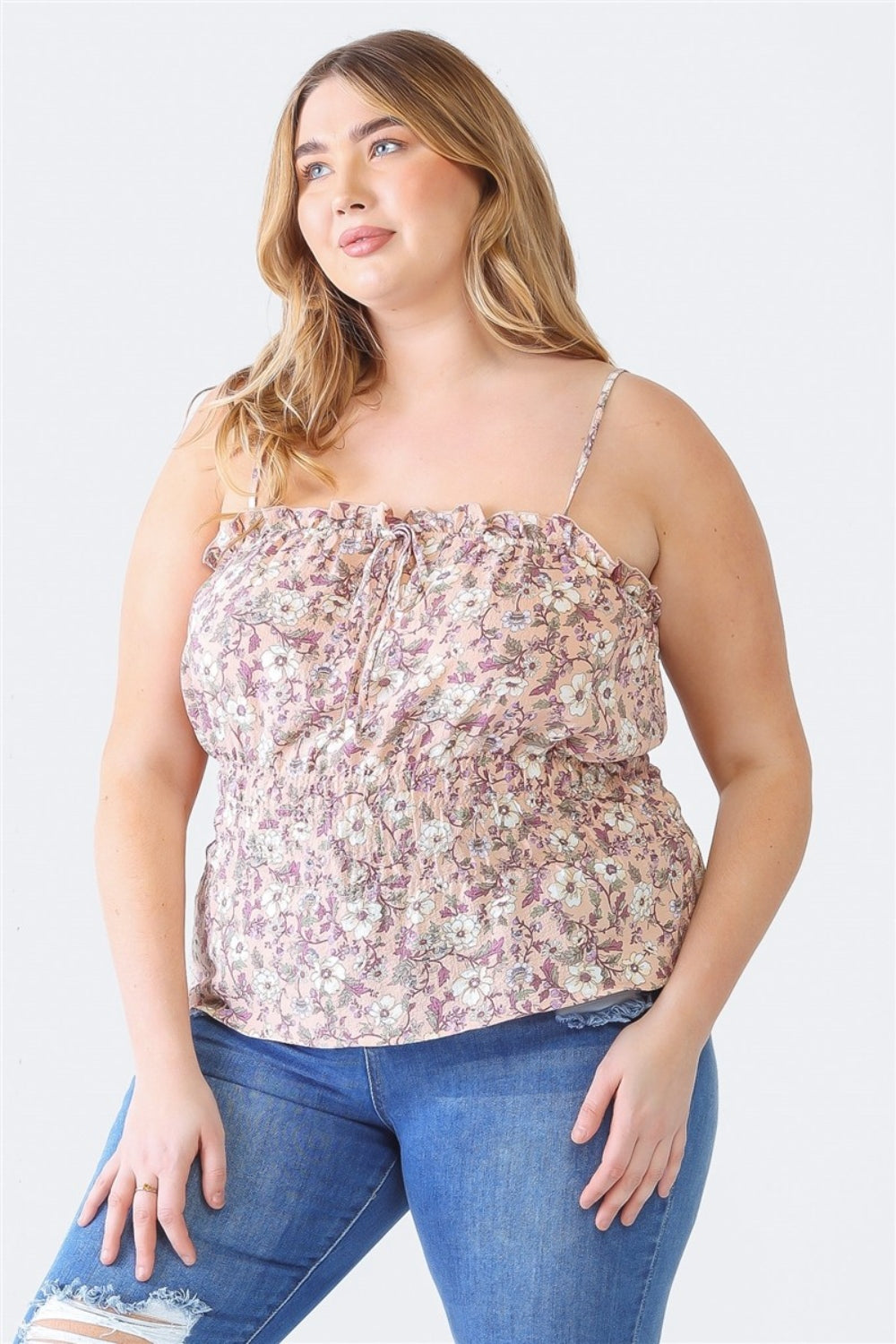 Women's Plus Size Frill Floral Square Neck Cami