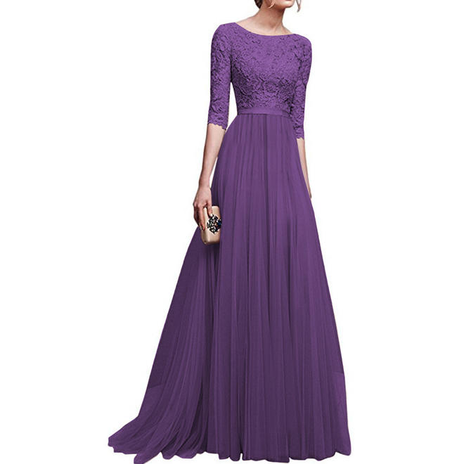 Women Long Length Pleated Skirt Elbow Sleeve Solid Colored Thin Breathable Dress - C052UD