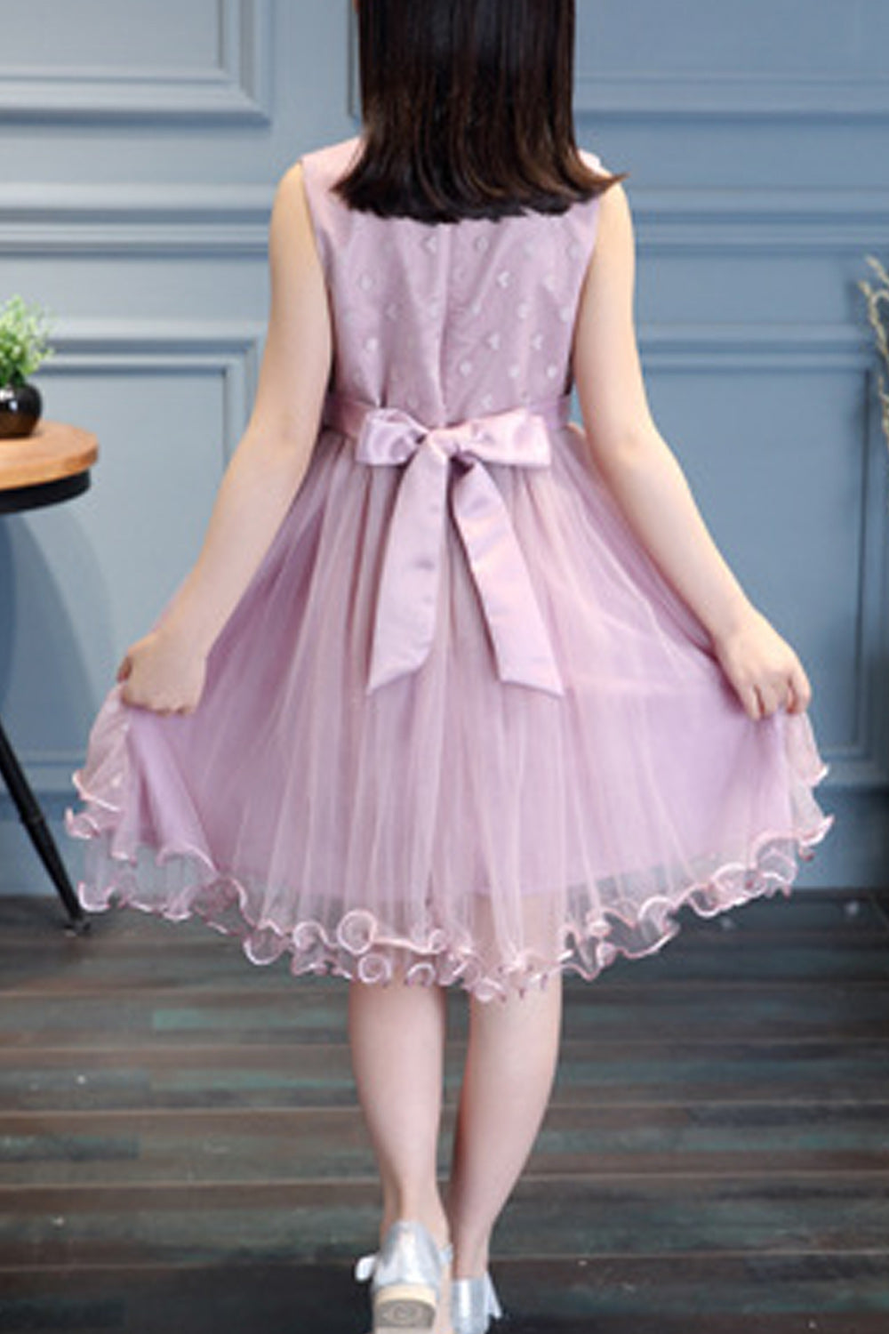 Kids Girls Solid Color Bow Decorated Fashion Summer Dress - KGD75679