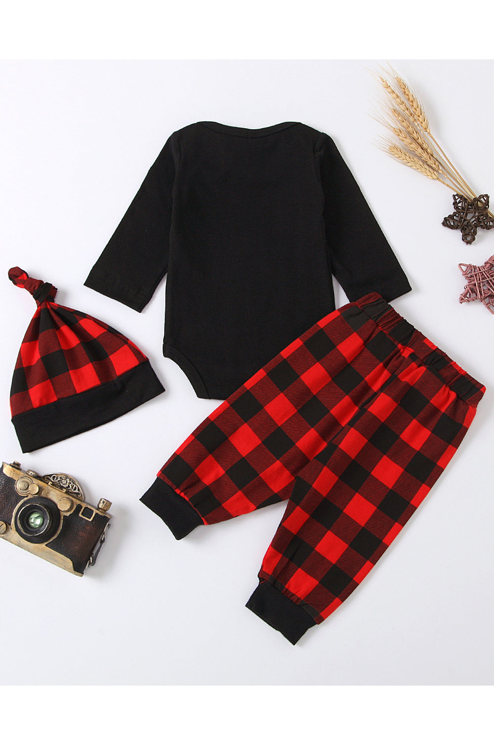 Baby Boys Outstanding Plaid Pattern Bow Attached Round Neck Long Sleeve Elasticated Waist Soft Outfit Set - BTBO67987