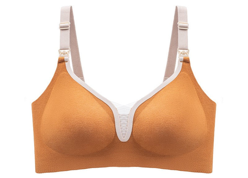 Warm and thickened nursing bra, short push-up, wire-free top buckle, pregnancy and lactation maternity bra, autumn and winter style