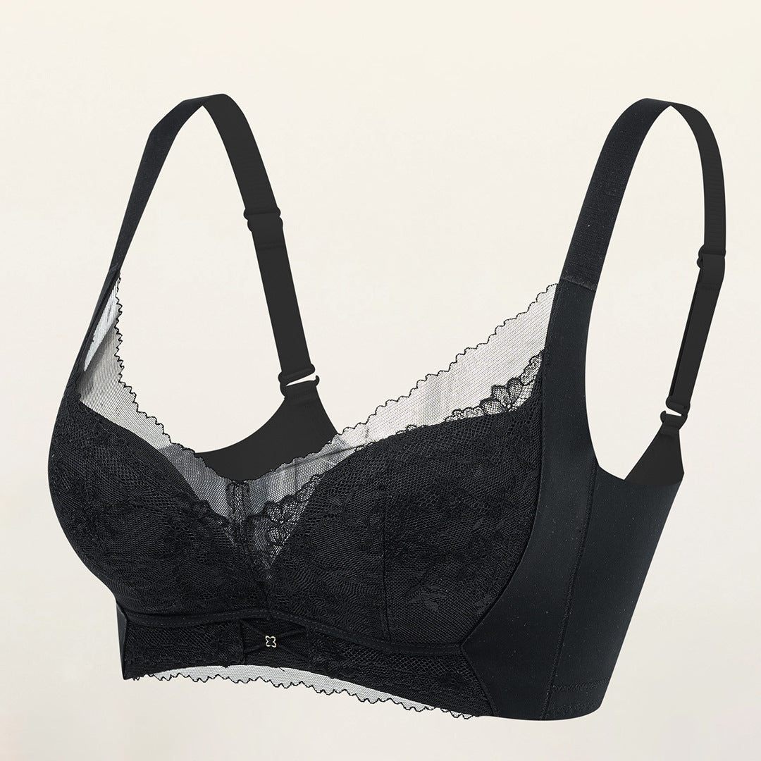 Side boneless underwear for women with small breasts, medium and thick cups, comfortable and breathable, no wires, traceless lace bra