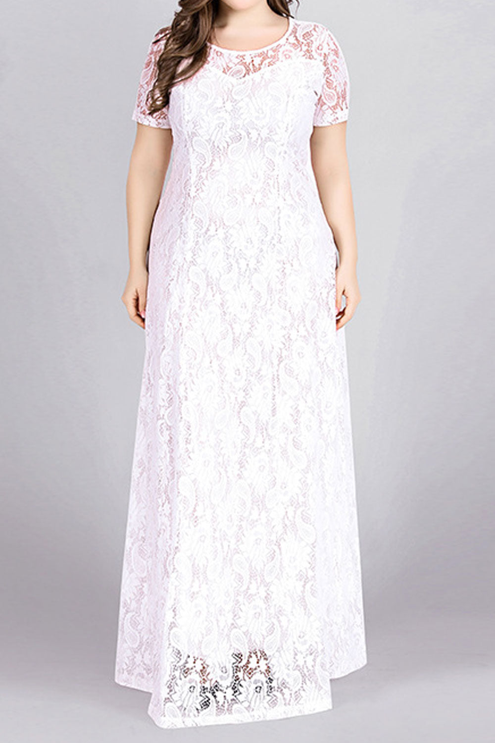 Women Plus Flower Lace Floor Length Dress - C12728ZWD