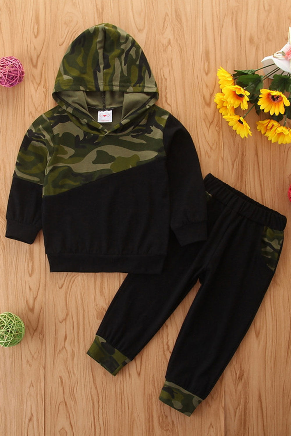 Baby Boys Warm Long Sleeve Camouflage Pattern Elastic Waist Two Piece Outfit Set - BTBO67726
