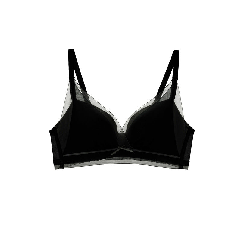 Rimless bra for women medium-thick, light and soft, sexy mesh silk modal lining gathered bra set