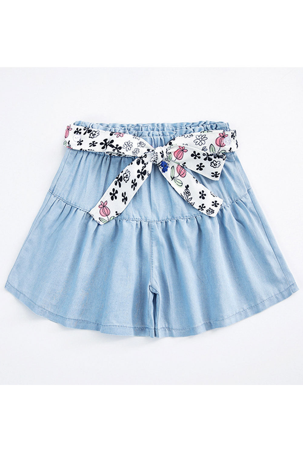 Kids Girls Pretty Solid Colored Elasticated Waist Summer Casual Denim Short - KGSH108770